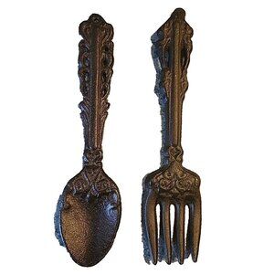 Wrought Iron Spoon and Fork Wall Decor Kitchen Utensil Rustic Farmhouse 11"